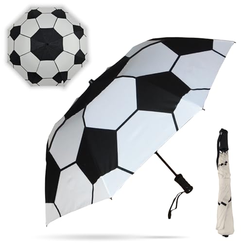 Storm Duds Ultra-Water Resistant Soccer Umbrella - 42 Coverage w/Molded Handle and Wrist Strap - Flexible Wind & Rust Resistant Folds to 15.5 Inches