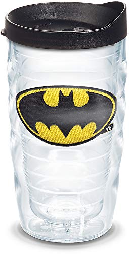 Tervis DC Comics Batman Emblem Made in USA Double Walled Insulated Tumbler Travel Cup Keeps Drinks Cold & Hot, 10oz Wavy, Clear - Black Lid