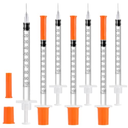 100 Pack U-100 Syringes, 1ml/cc 31G 5/16" (8mm), Disposable Syringe