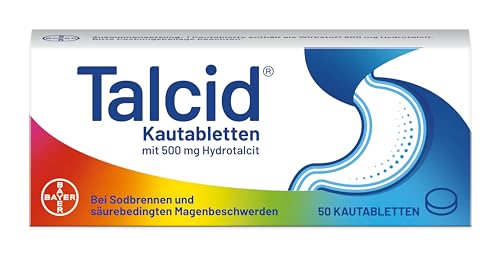 Talcid Kautabletten | Sodbrennen und saures Aufstoßen | schützt Magen und Speiseröhre | Nr. 1 meistverkauftes Mittel gegen Sodbrennen | 50 Stück