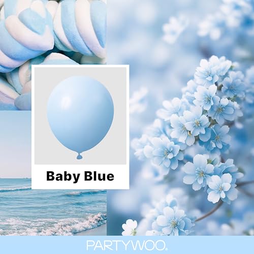 Image of PartyWoo Baby Blue Balloons 140pcs Different Sizes of 18 12 10 5 Inch Light Pastel Sky Aqua Blue Balloon Arch Kit Garland for Graduation Baby Shower Gender Reveal Easter Party Decorations Blue-Q13