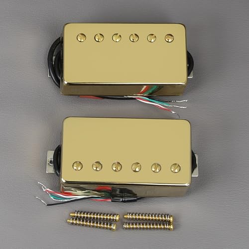 Image of FLEOR Alnico 5 Guitar Humbucker Pickup 4-Wires Neck+Bridge Pickup Set Golden Fit Gibson Les Paul Guitar Part