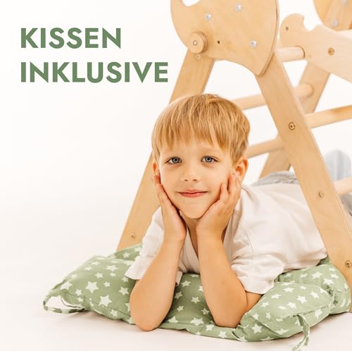 Goodevas 5-in-1 Montessori Klettergerüst Set: Indoor Kletterdreieck, Kletterbogen mit Kissen, und Rutsche für Kinder, Indoor Spielplatz 1-3 Jahre