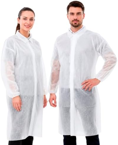 AMZ White Disposable Lab Coats XL Size Pack of 10, Surgical Lab C...