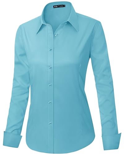 Image of J.VER Womens Dress Shirts Long Sleeve Button Down Shirt Wrinkle-Free Business Casual Blouse Office Work Tops