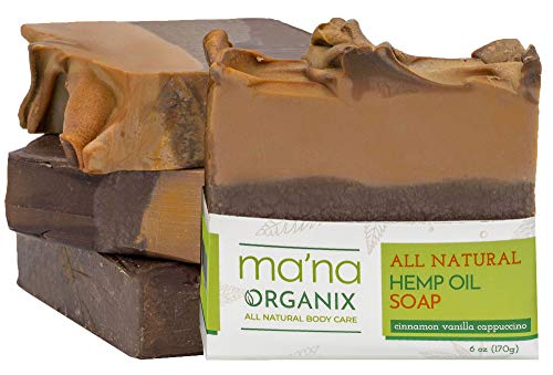 Ma’na Organix – All Natural Hemp Oil and Cinnamon Vanilla Capuccino Soap Bar with Ecofriendly and Biodegradable Packaging (1 bar of 6 oz.)