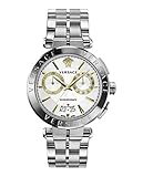 Versace Aion Chrono Collection Luxury Mens Watch Timepiece with a Silver Bracelet Featuring a Stainl
