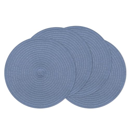 SHACOS 33cm Round Placemats Set of 4 Braided Woven Place Mats Heat Resistant Table Placemats Round Table Mats for Kitchen Dining Home Restaurant, Blue