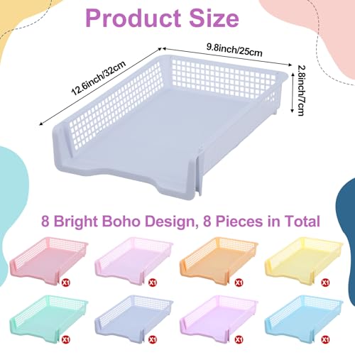 8 Pack Pastel Plastic Turn in Paper Trays for Classroom Storage Bin Basket Organizers for School Teacher Supplies Classroom Office Home Organization Storage Tray Holds 4A Paper File Document by gisgfim - Used condition - Image 2