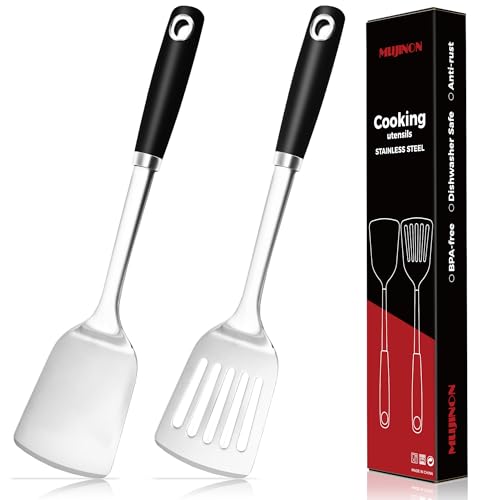 Comparison: Best Stainless Steel Spatula 7 MUJINON 14.3-in Spatula Set, 18/0 Stianless Steel Heavy Duty Turner & Slotted Spatula, Kitchen Cooking Utensils Set, High Heat Resistant, Grilling Frying Serving Food, Pack of 2