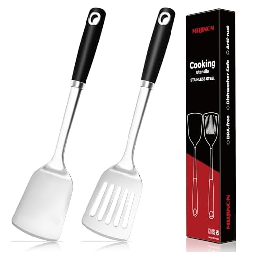 MUJINON 14.3-in Spatula Set, 18/0 Stianless Steel Heavy Duty Turner & Slotted Spatula, Kitchen Cooking Utensils Set, High Heat Resistant, Grilling Frying Serving Food, Pack of 2