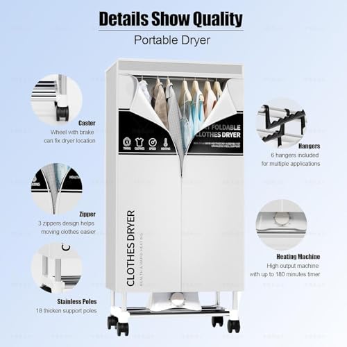 Clothes Dryer, Portable Drying Machine with Timer, 60inch Laundry Drying Wardrobe with Large Capacity, Electric Dryer/Rack for Home | Appartments (Grey OP3) - Image 4