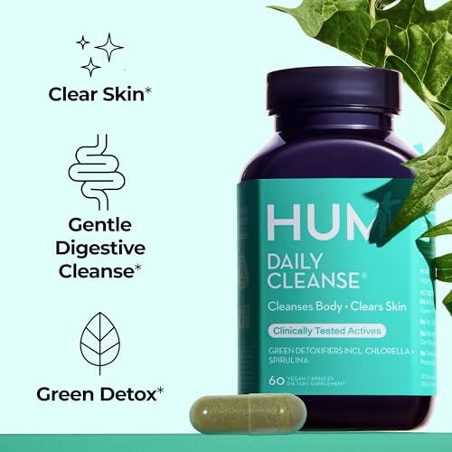 HUM Daily Cleanse Acne Supplements for Women & Men, Gentle Digestive Cleanse for Clear Skin Support, Zinc, Spirulina, Chlorella, Detoxifying Herbs, Organic Algae, Skin Vitamins Supplement, 60 Capsules - Image 3