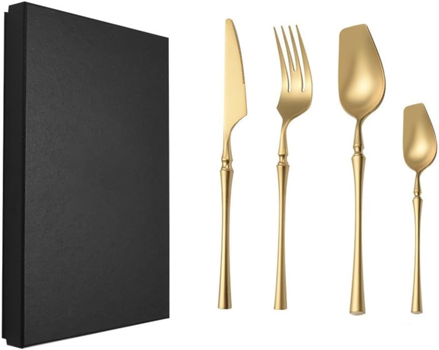 4-Piece Western Steak Knife, Fork, and Spoon Set - Silverware Flatware Cutlery Set (Colour 5 As shown)