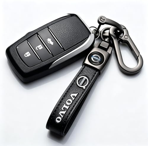 Image of Leather car Keychain Set for Men and Women Family Present Keychain Key Ring Lanyard (Black)