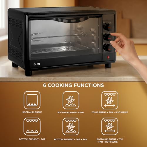 Image of Glen Multi-Function OTG for Kitchen, 25 Litre, 1700W, Oven Toaster Griller with 6 Heating Modes, Adjustable Temperature & Timer, Rotisserie, Bake, Grill & Toast, Oven for Baking - Black (SA5025R)