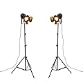 XIHOME Vintage Industrial Black Retro Tripod Adjustable Floor lamp Parking Light, 5 Meter Cable with Foot Switch Parking Light Tripod gooseneck for Living Room Bedroom Office bar Lighting (Pack of 2)