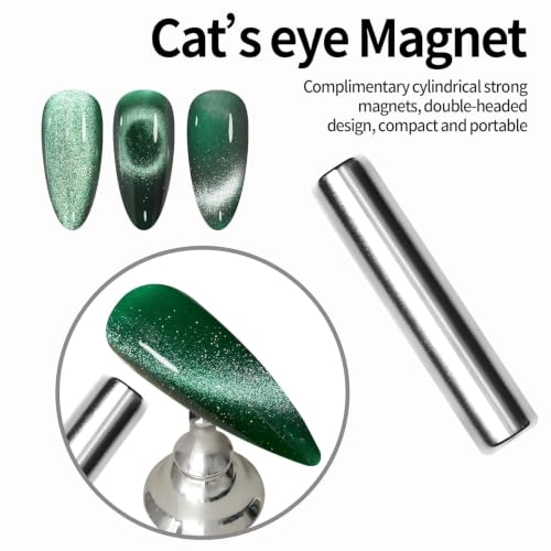 Image of Cat Eye Gel Polish with Dual Magnet 15ML Holographic Glitter Magnetic Soak-Off UV /LED Gel Polish for Salon & DIY Nail Art (EMERALD AURORA)