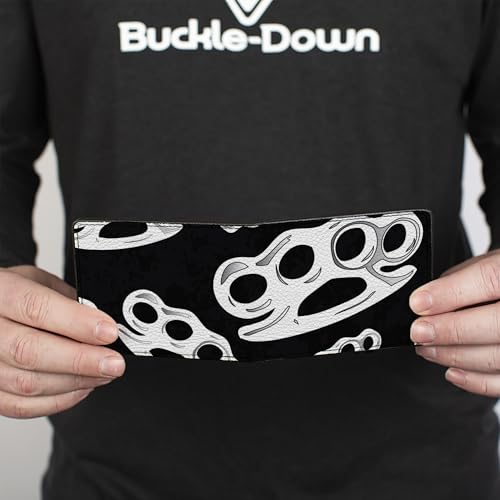 Buckle-Down Men's PU Bifold Wallet-Brass Knuckles Black/White, Multicolor, 4.0" x 3.5"4
