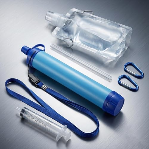 Hydra X1 Water Filter Portable Water Filter Straw Emergency Survival Filtration System Lightweight Personal Water Purifier Includes 480ml Reservoir & Tube for Hiking Camping Travel (1)