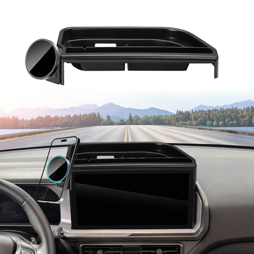 Dash Tray with Phone Holder for 2025 Ford Bronco Sport Dashboard Storage Console Organizer Accessories 13.2-Inch Screen Magnetic Phone Holder for MagSafe Magnets Wireless Charger Cell Phone Base