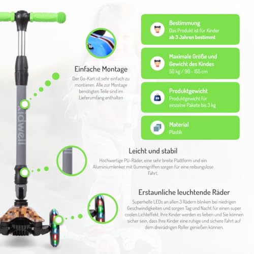 COIL Kinderroller, Dreiradscooter, Tretroller, Dreirad-Balance-Roller, Cityroller, ABEC-7-Lager, 3-stufige Lenkradverstellung, LED-Räder – Bild 4