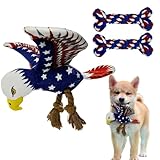 Hlimior 3 pcs Independence Day Pet Squeaky Toys, Dog Squeaky Toys 4th of July Puppy Toy Independence Day Pet Plush Bald Eagle Toy with Crumpled Paper Squeaky Dog Interactive Toy