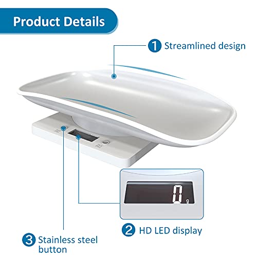Digital Pet Scale, Small Animal Scale With Lcd Display, Multifunction Kitchen Food Scale, Weighing Max 33Lbs, Size 12"X 8" Inch For Weight Scale With New Born Kitten And Puppy(White) #TOP3