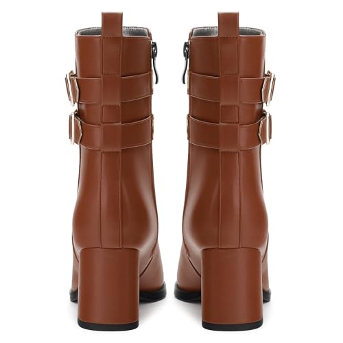 Womens Chunky High Heel Boots - Zip Up, Square Toe, Ankle Booties,Simple Classic Mid Heel Shoes for Women2.5in4