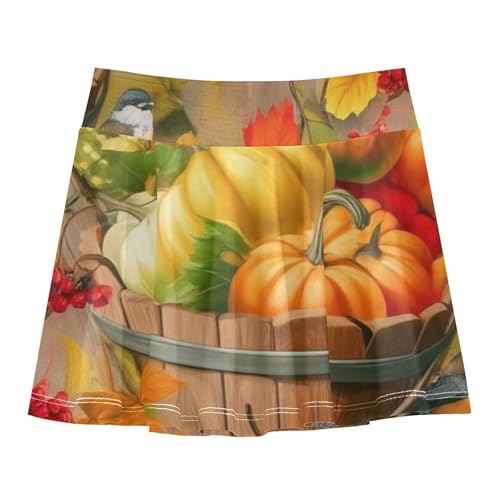 Kids Tennis Skirts Autumn Pumpkins Wooden Bucket Athletic Shorts Girls Skorts Cool Pink Teen Skirt 4t2