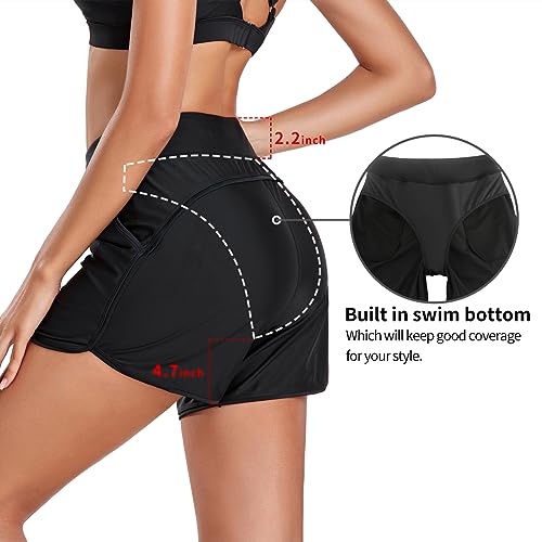 RELLECIGA Women's 5" High Waisted Board Shorts UPF 50+ Quick Dry Swim Shorts with Liner Pockets4