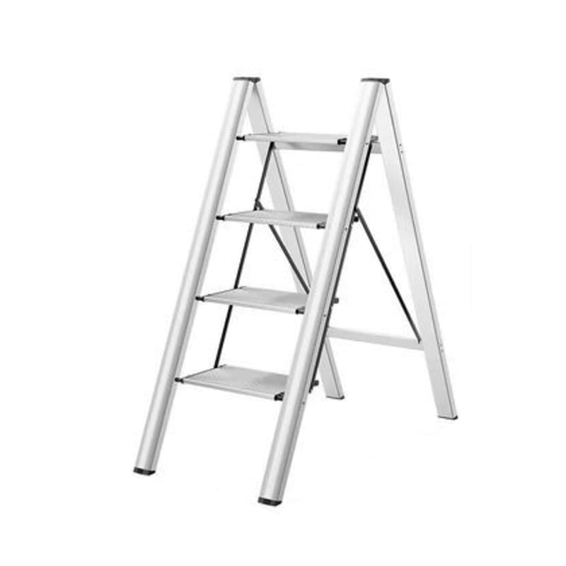 Power Industrial Home Ladder Aluminum Folding Step Rack Stool Wide Anti-Slip Pedals Lightweight Portable Home and Office (4 Step, White)