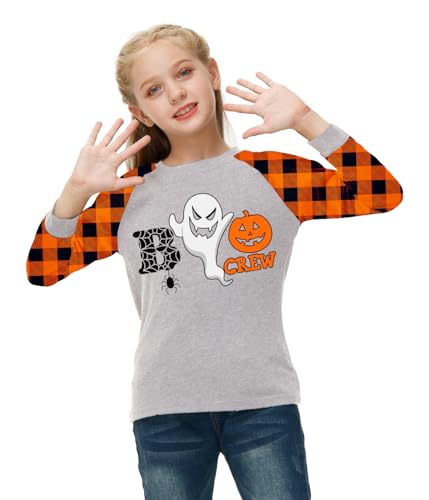 Image of Remimi Girls Thanksgiving Shirts Buffalo Plaid Raglan Tee Cute Turkey Holiday Party Long Sleeve Tshirt 5-14 Years