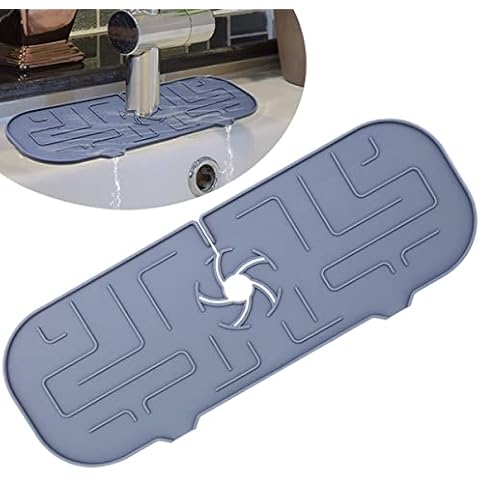 Silicone Faucet Mat Behind Faucet Handle Sink Splash Pad Drip Protector Water Catcher Mat Grey Rubber Drying Mat for Kitchen Bathroom Bar RV Faucet Splash Guard Mat 14.37'' * 5.52'' Cover