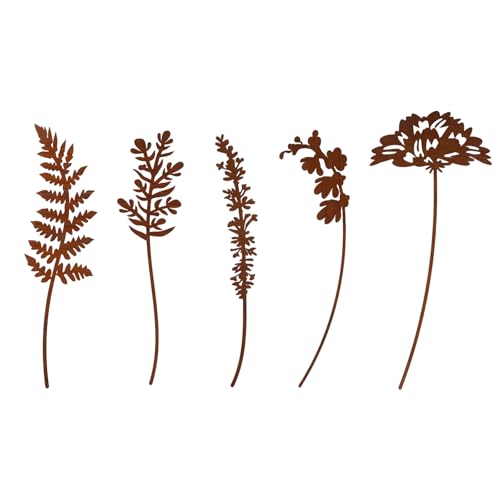 Penitue 5pcs Metal Flowers for Outside, Rustic Decorative Garden Stakes Weather-Resistant Metal Flowers Garden Decor for Yard Art Flower Bed Plant Stakes Lawn Pathway Decorations(Style 3)