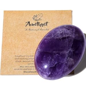 AWARDSEN 2.4″ Large Amethyst Crystal Stone Polished Palm Stone Healing Crystals 0.7″ Thick Natural Reiki Gemstone Worry Stone Energy Balancing Anxiety Stress Relief Meditation