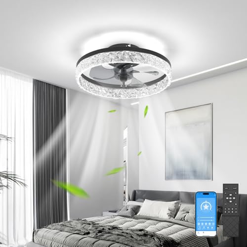 JOFIOS Low Profile Ceiling Fan with Light, 15.7in Flush Mount
