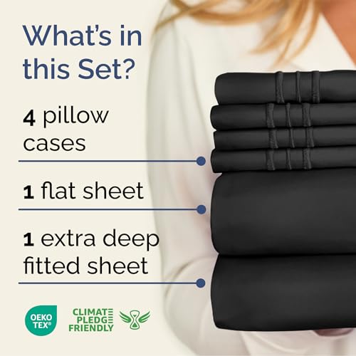 Extra Deep Cal King Sheet Set - 6 Piece Breathable & Cooling Sheets - Hotel Luxury Bed Sheets Set - Easy & Secure Fit - Soft, Wrinkle Free & Comfy Sheets Set - Black Sheet Set with Extra Deep Pockets - 4