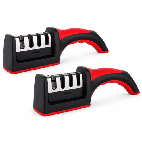 Image of Longzon Manual 3 Stage Knife Sharpener for Kitchen, Knife Sharpener Rod, Knives Sharpening Tool for Steel Knives (2 Units)