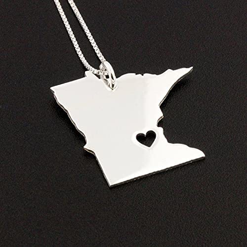 Minnesota Necklace Sterling Silver Personalized Engravable Minnesota State Necklace With Heart Comes With Box Chain - Hometown Jewelry #TOP1