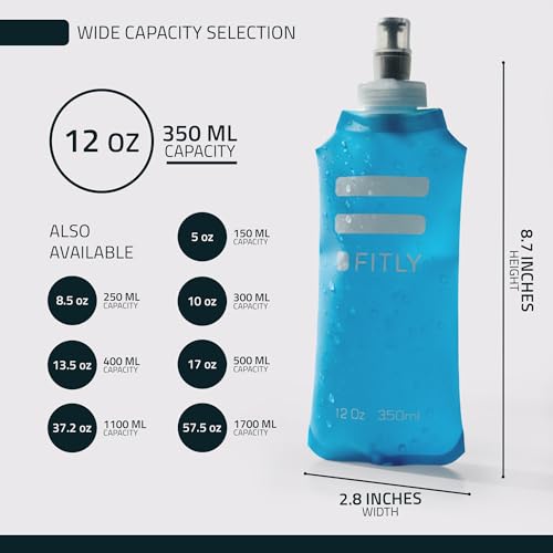 Image of FITLY Soft Flask - 12 oz (350 ml)- Shrink As You Drink Pocket Soft Water Bottle for Hydration Pack /Running Vest- Folding Water Bottle for Running, Hiking, Cycling - Ski Water Bottles (FLASK350)