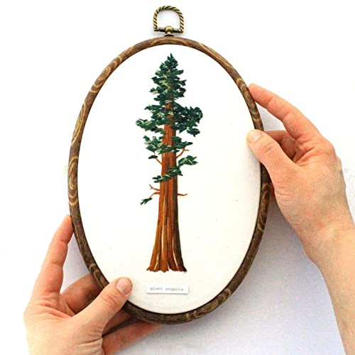Image of 3 Sizes Imitated Wood Display Oval Round Embroidery Hoop Set Plastic Circle Cross Stitch Hoop Rings for DIY Craft Sewing,Including 16pcs Gold Eye Sewing Needles