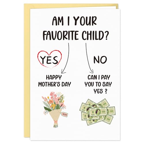 FLYAB Funny Mothers Day Card - Happy Mothers Day Card with Envelope Humorous Witty Joke Gift for Mom From Favorite Son Daughter Kids Child Children(5.5x8 inch)