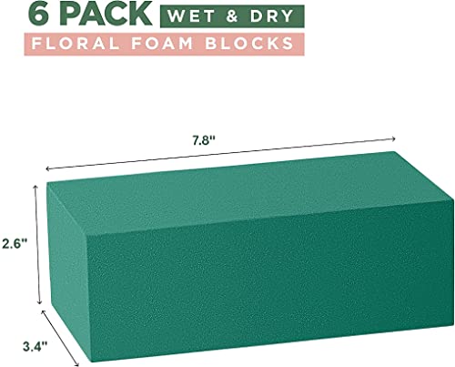 Pack Of 6 Wet & Dry Floral Foam Blocks + Floral Foam Knife For Fresh And Artificial Flower Arrangements, Flower Foam Blocks For Plant Decorations & Crafts (Large 7.8"L X 3.4"W X 2.6"H) #TOP2