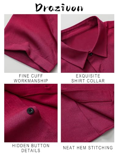 Drazivon Men's Linen Short Sleeve Button Down Casual Beach Shirts Red 2XL - image 3