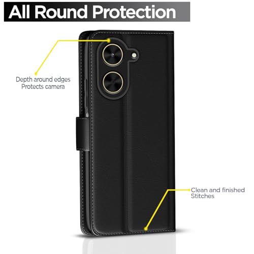 Image of Amazon Basics Flip Cover for Poco C71 / Redmi A5 Leather Finish | Wallet Stand and Shock Proof | Inside TPU with Card Pockets | Complete Protection Flip Case(Black)