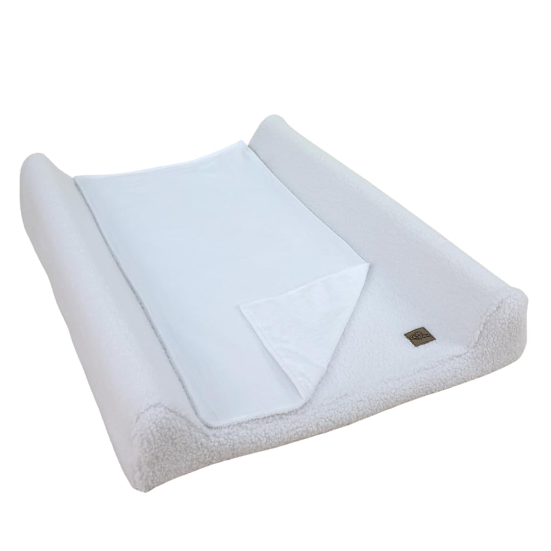 Wiklinopol - Fasciatoio da 50 x 70 cm, set 3 in 1 con rivestimento rimovibile in peluche (bianco), fasciatoio lavabile con bordo + fasciatoio in spugna impermeabile, per viaggiare