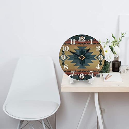 Native Southwest American Indian Aztec Navajo Round Decorative Wall Clock Silent Non Ticking Battery Operated For Home Kitchen Living Room Bedroom Bathroom Classroom #TOP3