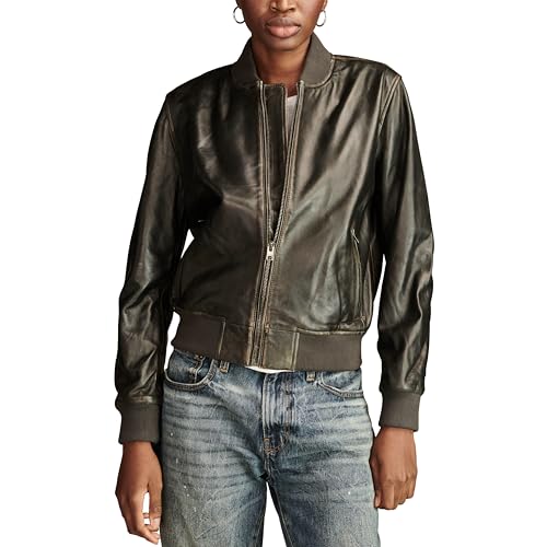 Lucky Brand Liana Leather Bomber Giacca, Nero, S Donna