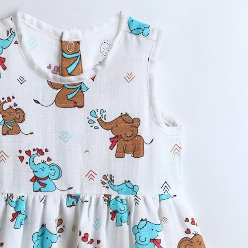 Image of The Boo Boo Club Girls Cotton Muslin Printed Dress | Short Sleeve Knee-Length Summer Girls Frock | Soft Breathable